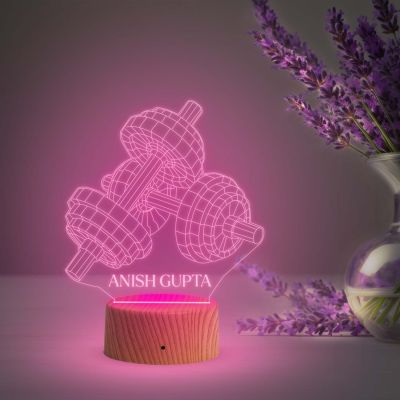 3D Illusion Dumbbell night lamp with Multicoloured Light Customized with Name Fitness Lover Gift, Gift for Gym Lover
